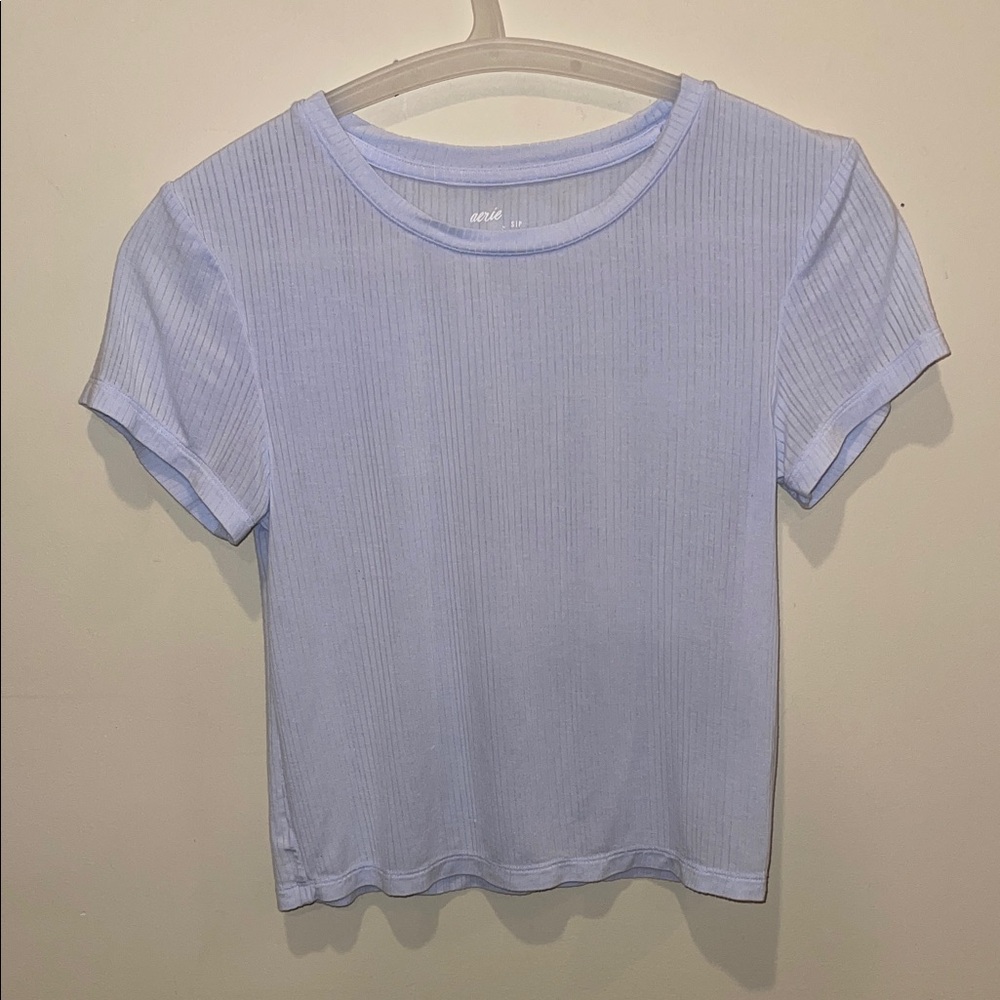 aerie Light Blue Ribbed Crop Tee